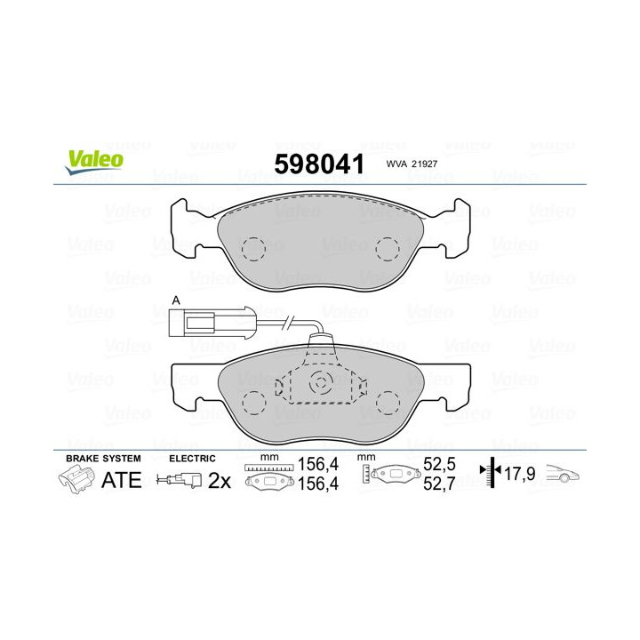 Stabdžių trinkelių rinkinys, diskinis stabdys VALEO 598041