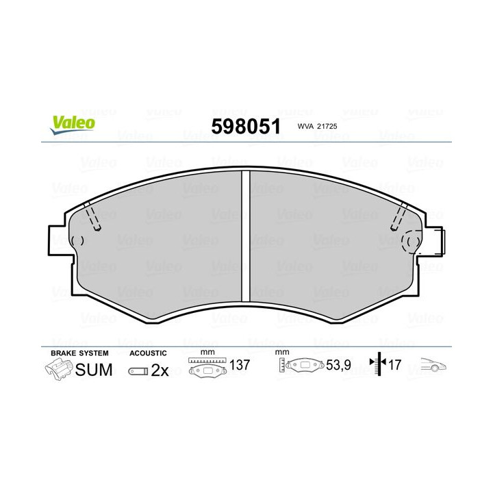 Stabdžių trinkelių rinkinys, diskinis stabdys VALEO 598051