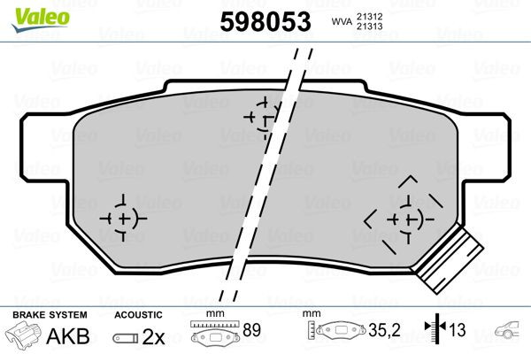 Stabdžių trinkelių rinkinys, diskinis stabdys VALEO 598053