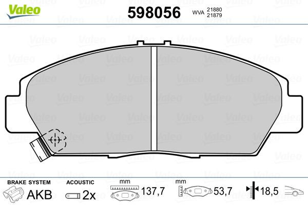Stabdžių trinkelių rinkinys, diskinis stabdys VALEO 598056