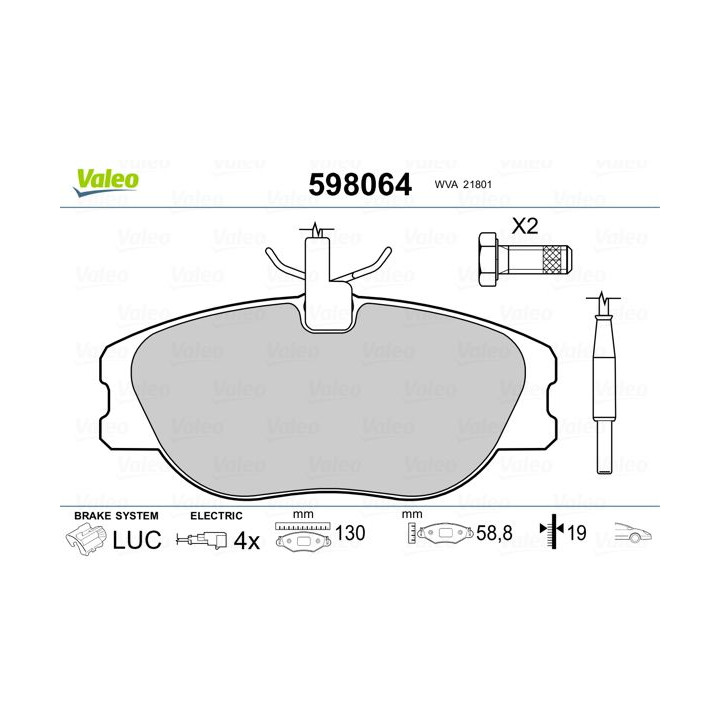 Stabdžių trinkelių rinkinys, diskinis stabdys VALEO 598064