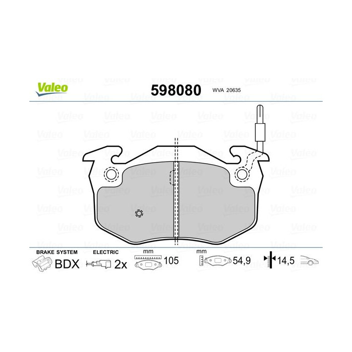 Stabdžių trinkelių rinkinys, diskinis stabdys VALEO 598080