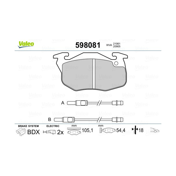 Stabdžių trinkelių rinkinys, diskinis stabdys VALEO 598081