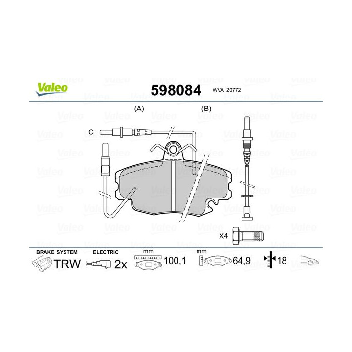 Stabdžių trinkelių rinkinys, diskinis stabdys VALEO 598084
