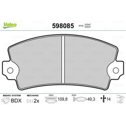 Stabdžių trinkelių rinkinys, diskinis stabdys VALEO 598085
