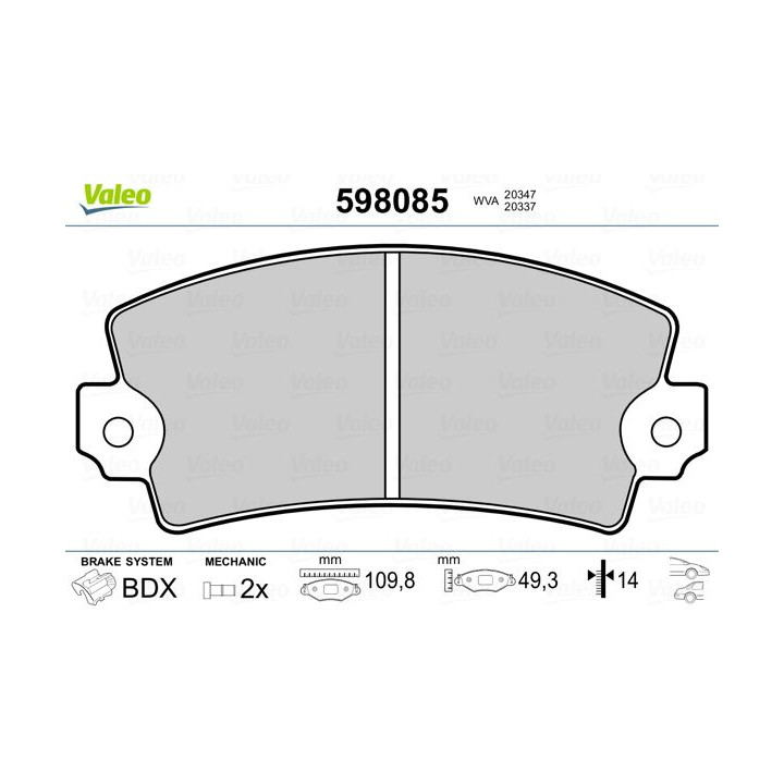 Stabdžių trinkelių rinkinys, diskinis stabdys VALEO 598085