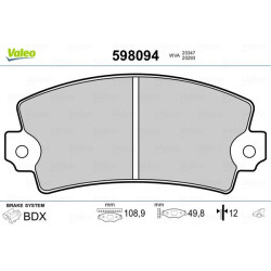 Stabdžių trinkelių rinkinys, diskinis stabdys VALEO 598094