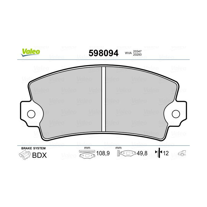 Stabdžių trinkelių rinkinys, diskinis stabdys VALEO 598094