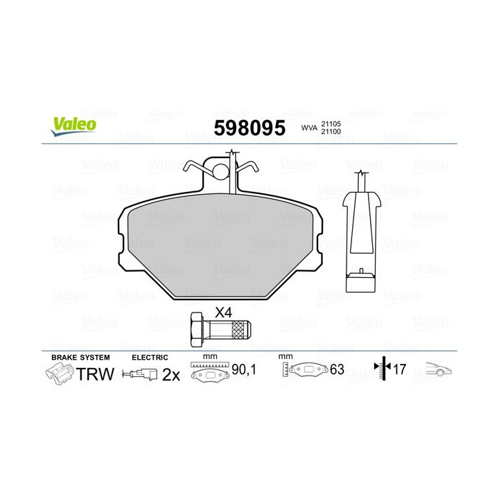 Stabdžių trinkelių rinkinys, diskinis stabdys VALEO 598095