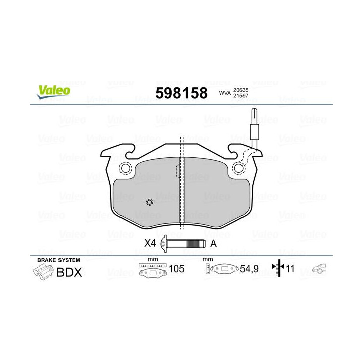 Stabdžių trinkelių rinkinys, diskinis stabdys VALEO 598158