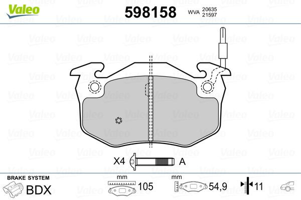 Stabdžių trinkelių rinkinys, diskinis stabdys VALEO 598158