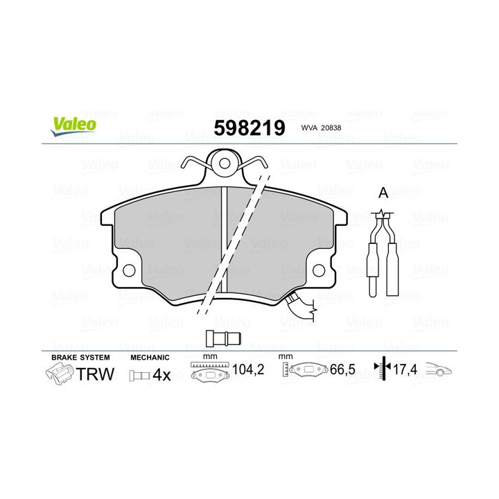 Stabdžių trinkelių rinkinys, diskinis stabdys VALEO 598219