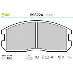 Stabdžių trinkelių rinkinys, diskinis stabdys VALEO 598224