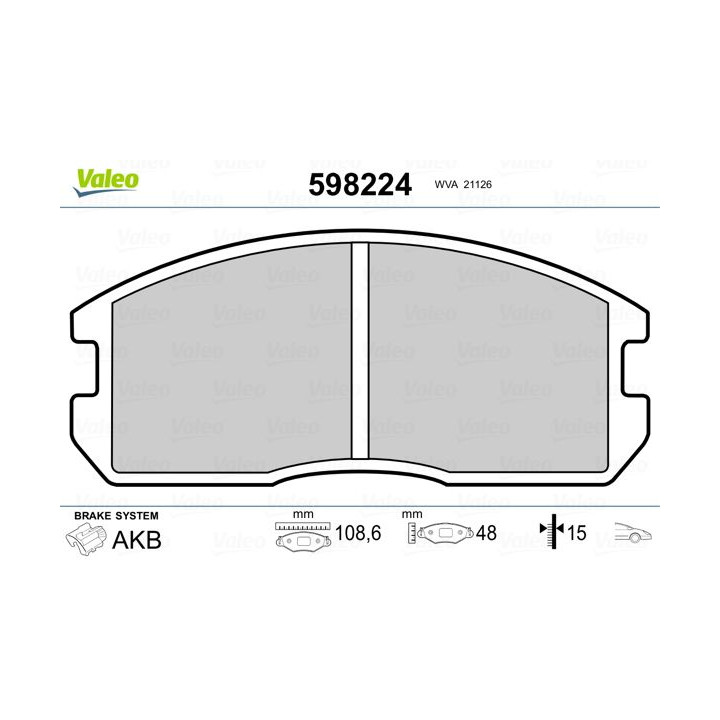Stabdžių trinkelių rinkinys, diskinis stabdys VALEO 598224