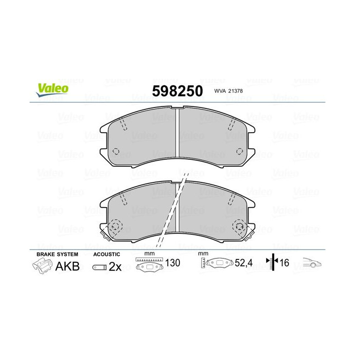 Stabdžių trinkelių rinkinys, diskinis stabdys VALEO 598250