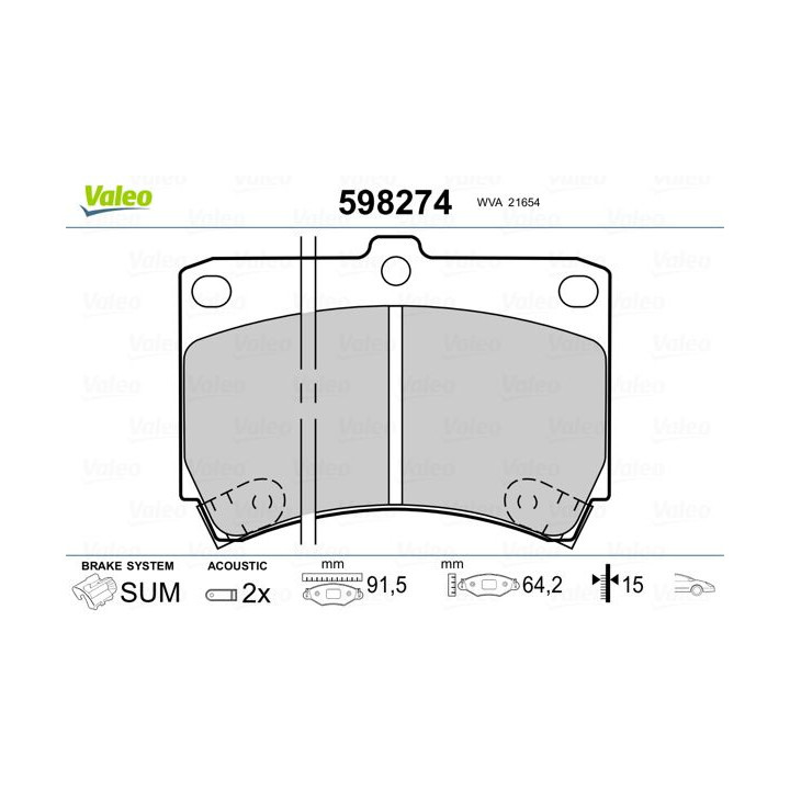 Stabdžių trinkelių rinkinys, diskinis stabdys VALEO 598274