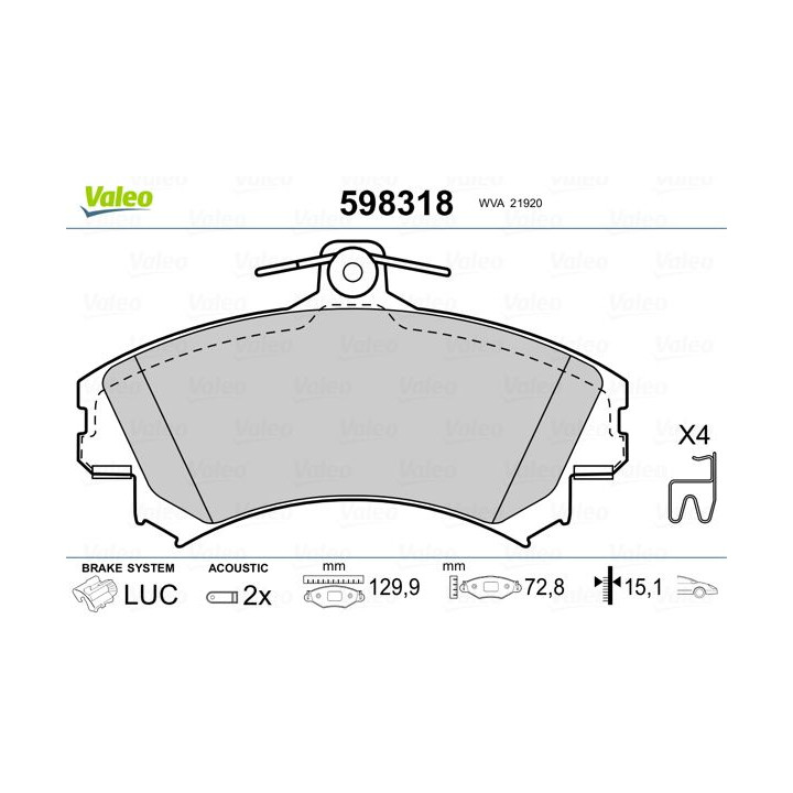 Stabdžių trinkelių rinkinys, diskinis stabdys VALEO 598318