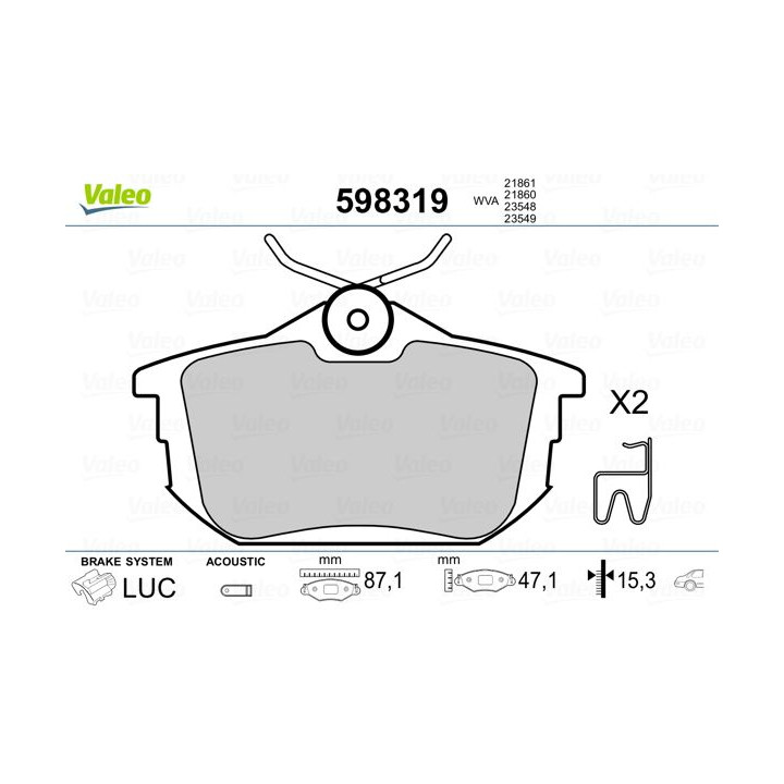 Stabdžių trinkelių rinkinys, diskinis stabdys VALEO 598319