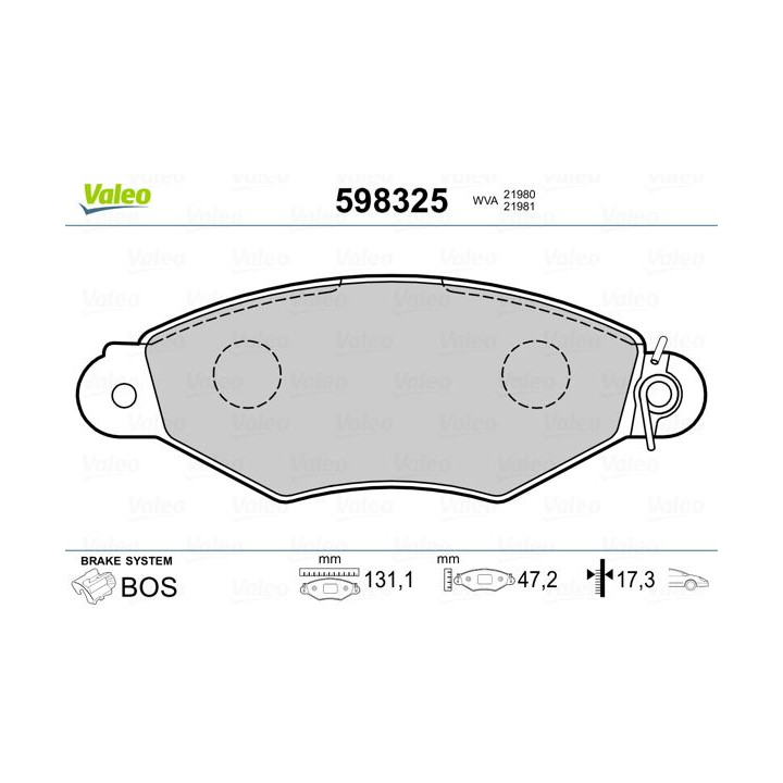 Stabdžių trinkelių rinkinys, diskinis stabdys VALEO 598325
