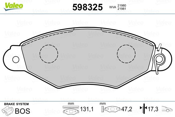 Stabdžių trinkelių rinkinys, diskinis stabdys VALEO 598325