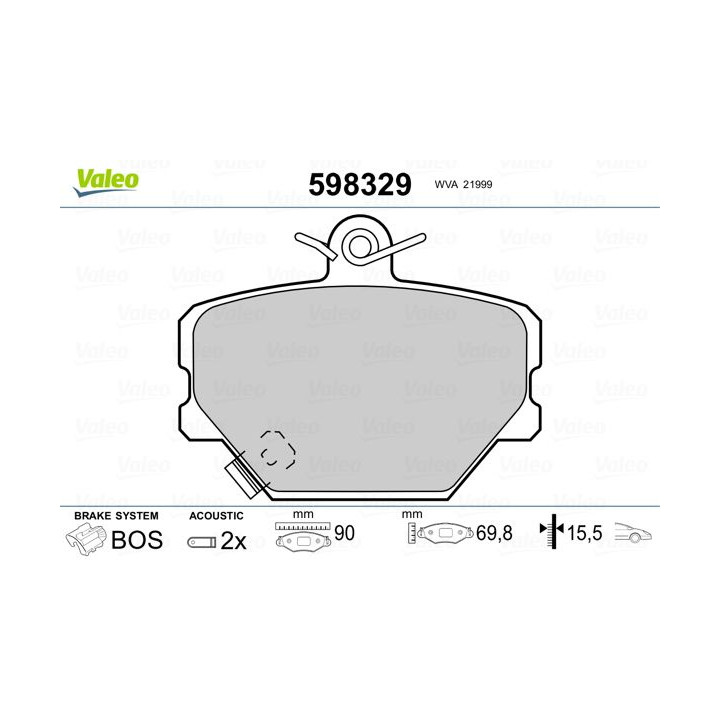 Stabdžių trinkelių rinkinys, diskinis stabdys VALEO 598329