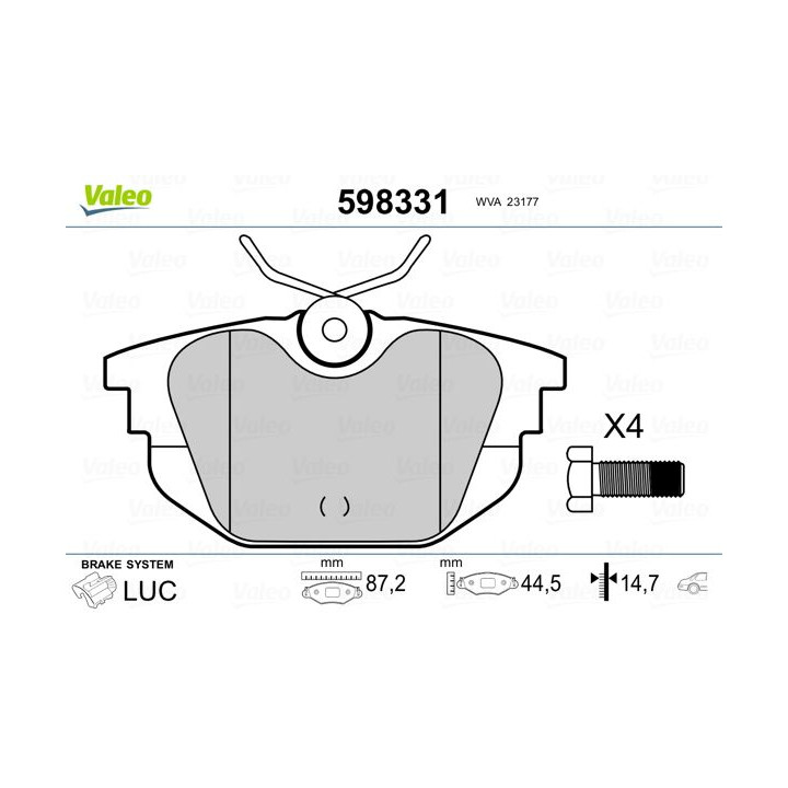 Stabdžių trinkelių rinkinys, diskinis stabdys VALEO 598331