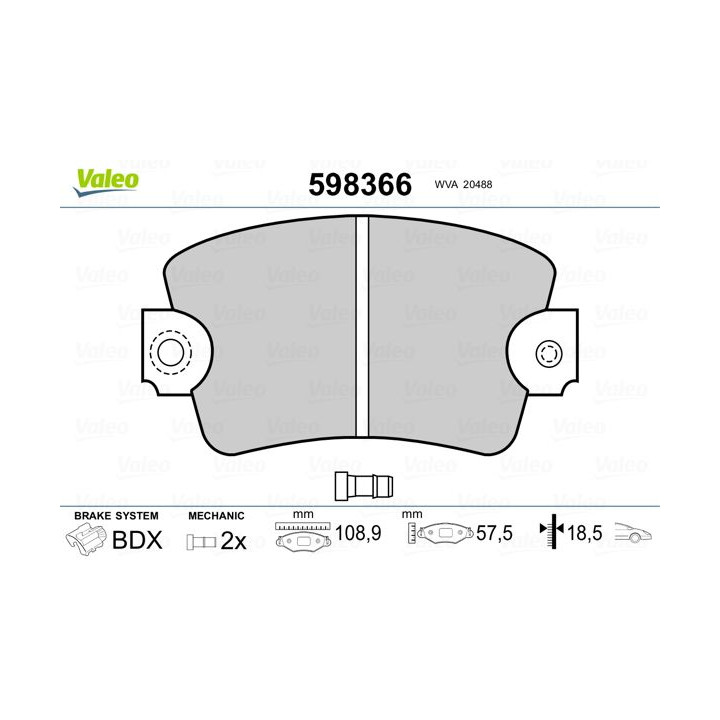 Stabdžių trinkelių rinkinys, diskinis stabdys VALEO 598366