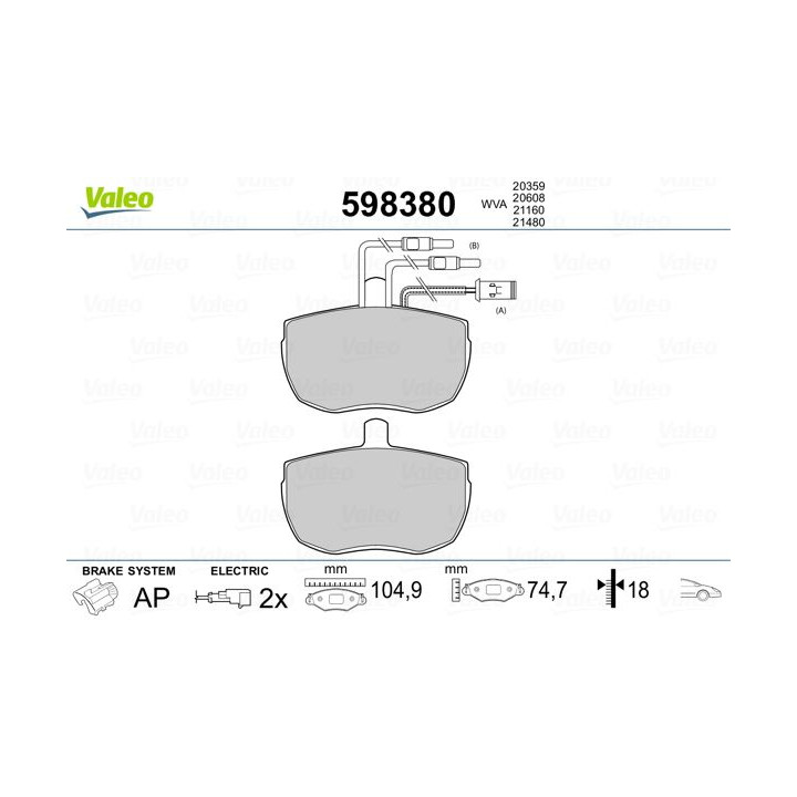 Stabdžių trinkelių rinkinys, diskinis stabdys VALEO 598380