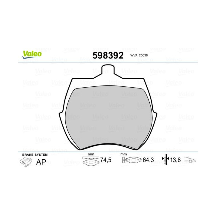 Stabdžių trinkelių rinkinys, diskinis stabdys VALEO 598392