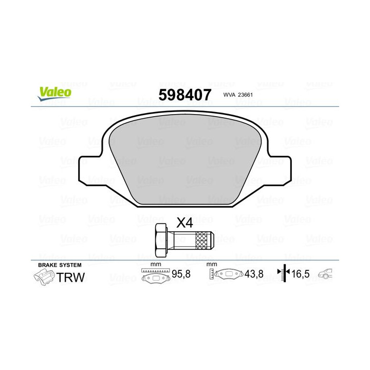 Stabdžių trinkelių rinkinys, diskinis stabdys VALEO 598407