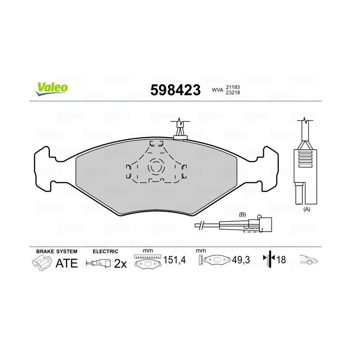 Stabdžių trinkelių rinkinys, diskinis stabdys VALEO 598423