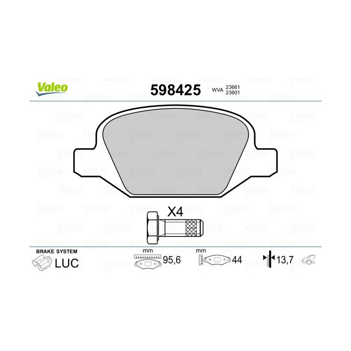 Stabdžių trinkelių rinkinys, diskinis stabdys VALEO 598425