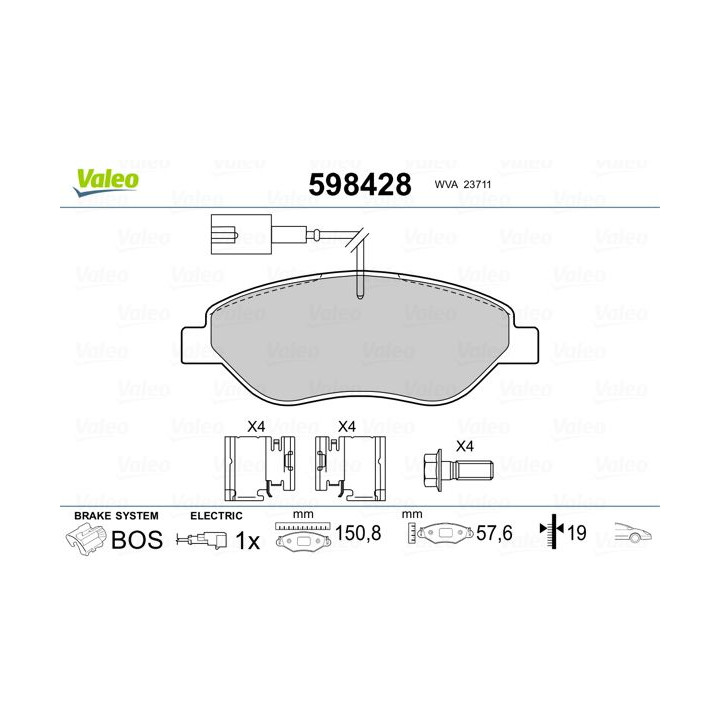 Stabdžių trinkelių rinkinys, diskinis stabdys VALEO 598428