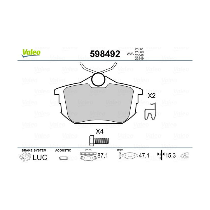 Stabdžių trinkelių rinkinys, diskinis stabdys VALEO 598492
