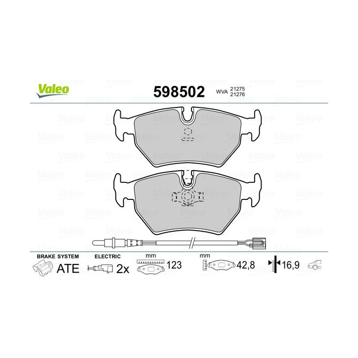 Stabdžių trinkelių rinkinys, diskinis stabdys VALEO 598502