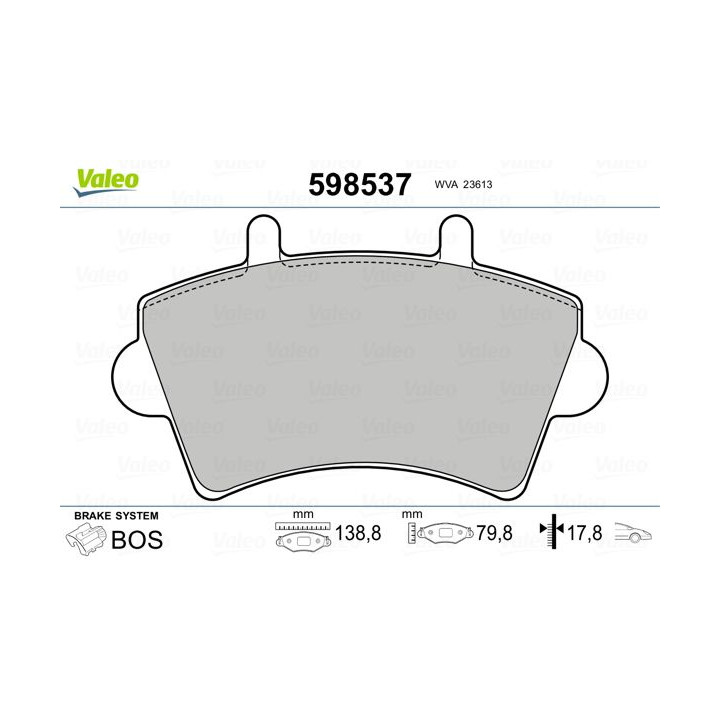 Stabdžių trinkelių rinkinys, diskinis stabdys VALEO 598537