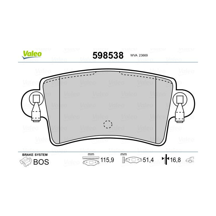 Stabdžių trinkelių rinkinys, diskinis stabdys VALEO 598538