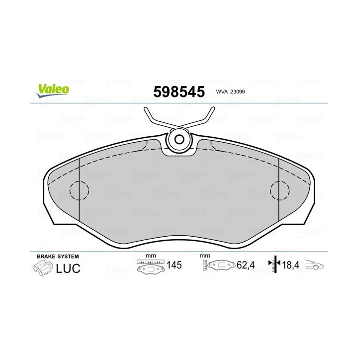 Stabdžių trinkelių rinkinys, diskinis stabdys VALEO 598545