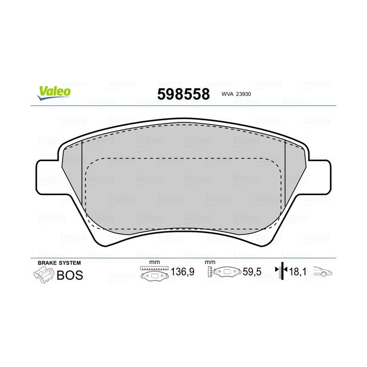 Stabdžių trinkelių rinkinys, diskinis stabdys VALEO 598558