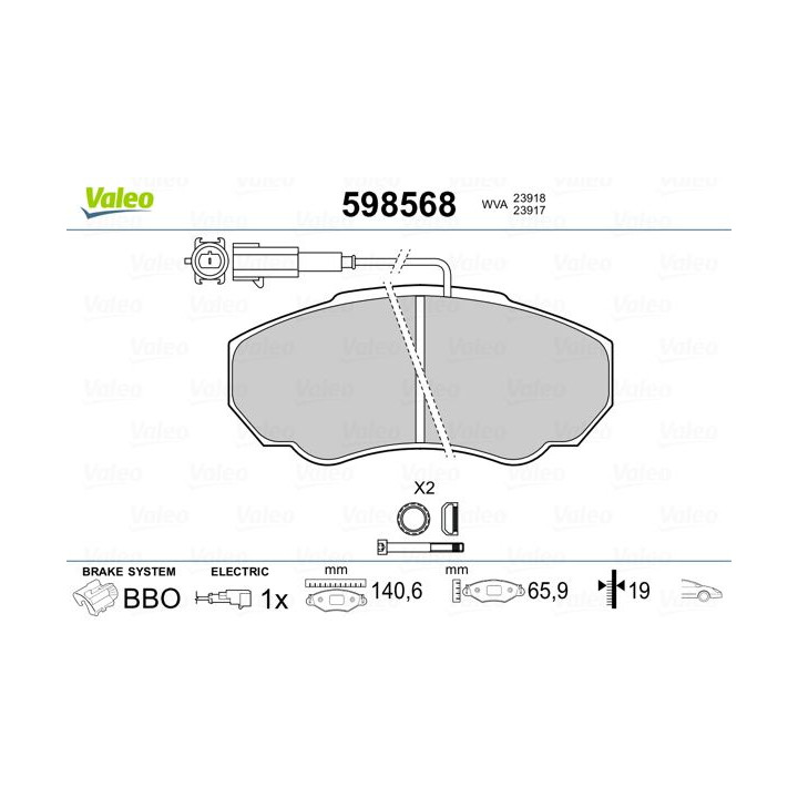 Stabdžių trinkelių rinkinys, diskinis stabdys VALEO 598568