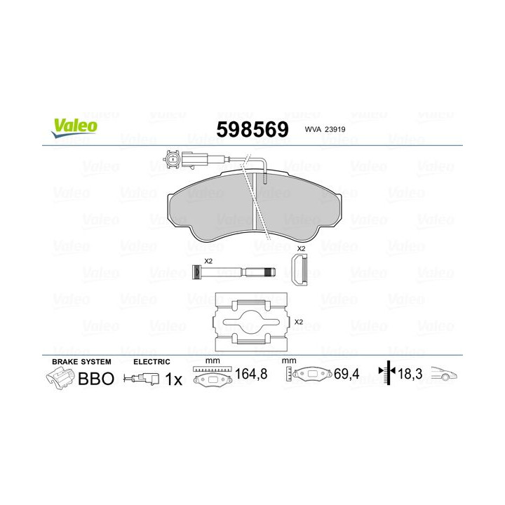 Stabdžių trinkelių rinkinys, diskinis stabdys VALEO 598569