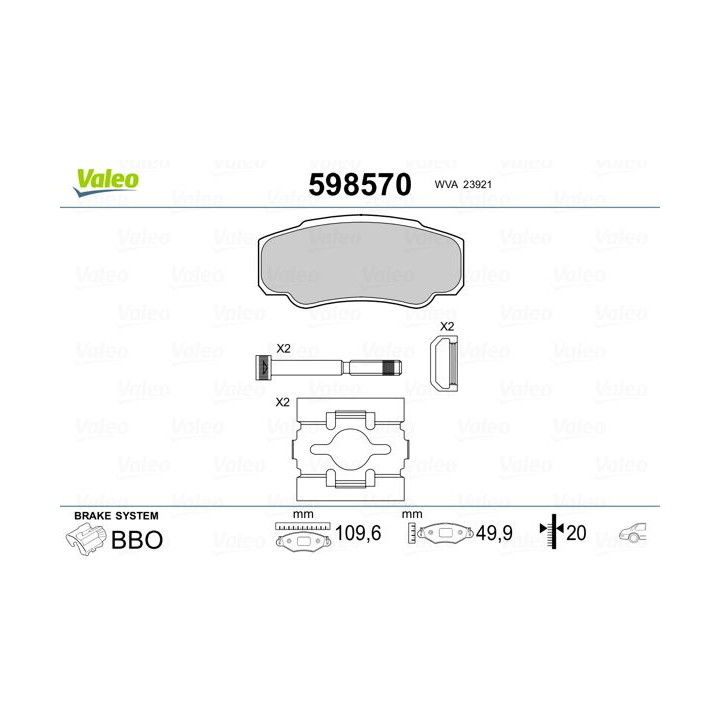 Stabdžių trinkelių rinkinys, diskinis stabdys VALEO 598570