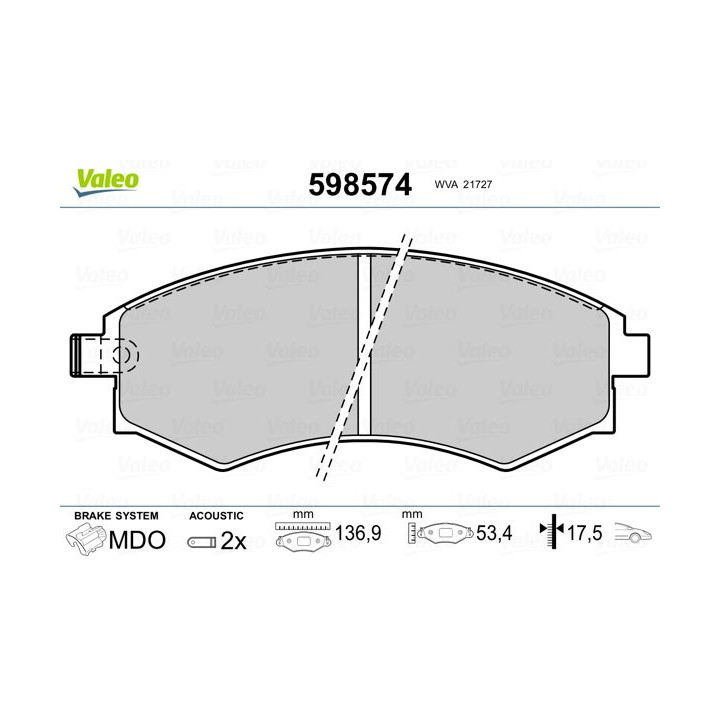 Stabdžių trinkelių rinkinys, diskinis stabdys VALEO 598574