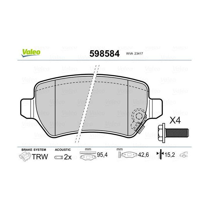 Stabdžių trinkelių rinkinys, diskinis stabdys VALEO 598584