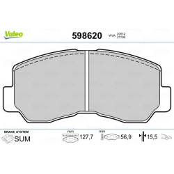 Stabdžių trinkelių rinkinys, diskinis stabdys VALEO 598620