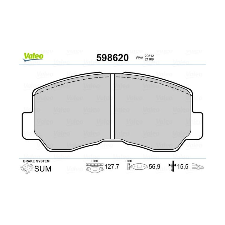 Stabdžių trinkelių rinkinys, diskinis stabdys VALEO 598620