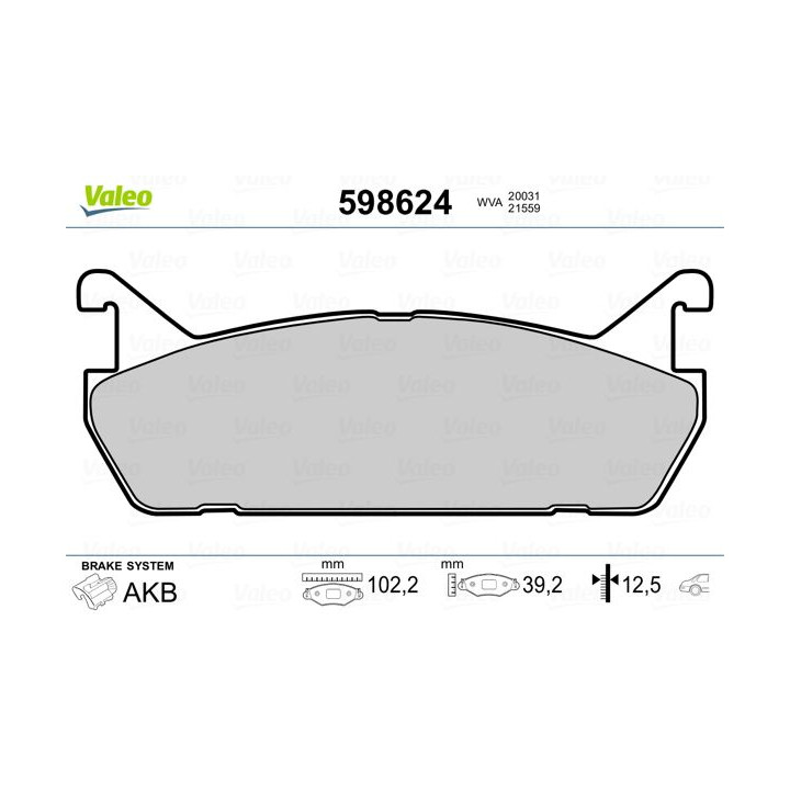 Stabdžių trinkelių rinkinys, diskinis stabdys VALEO 598624