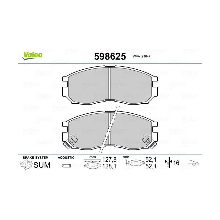 Stabdžių trinkelių rinkinys, diskinis stabdys VALEO 598625
