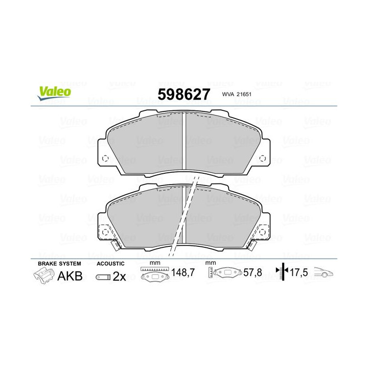Stabdžių trinkelių rinkinys, diskinis stabdys VALEO 598627