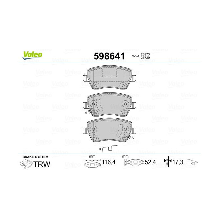 Stabdžių trinkelių rinkinys, diskinis stabdys VALEO 598641